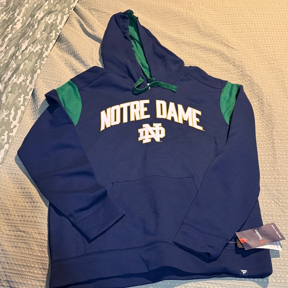 Notre Dame Navy and Green Hooded Sweatshirt Large NWT